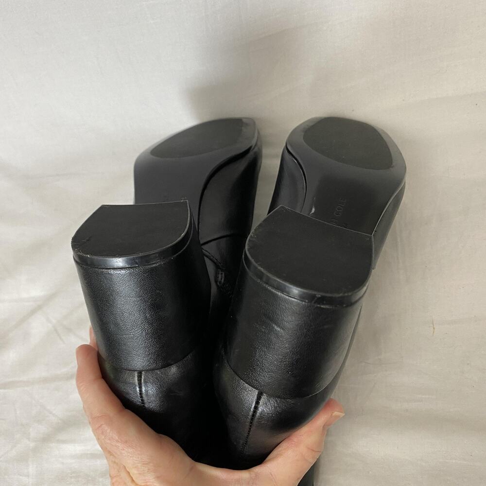 Vintage 90s Kenneth Cole Square Toe Ankle Boots 7.5 Black Leather Chunky Heel - Picture 9 of 15